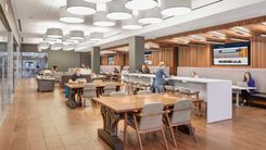 Located in the concourse across from Au Bon Pain, the Scholars Lounge includes large tables for collaborative work, small tables for individual study, and comfortable couches and lounge chairs for casual study and conversation.